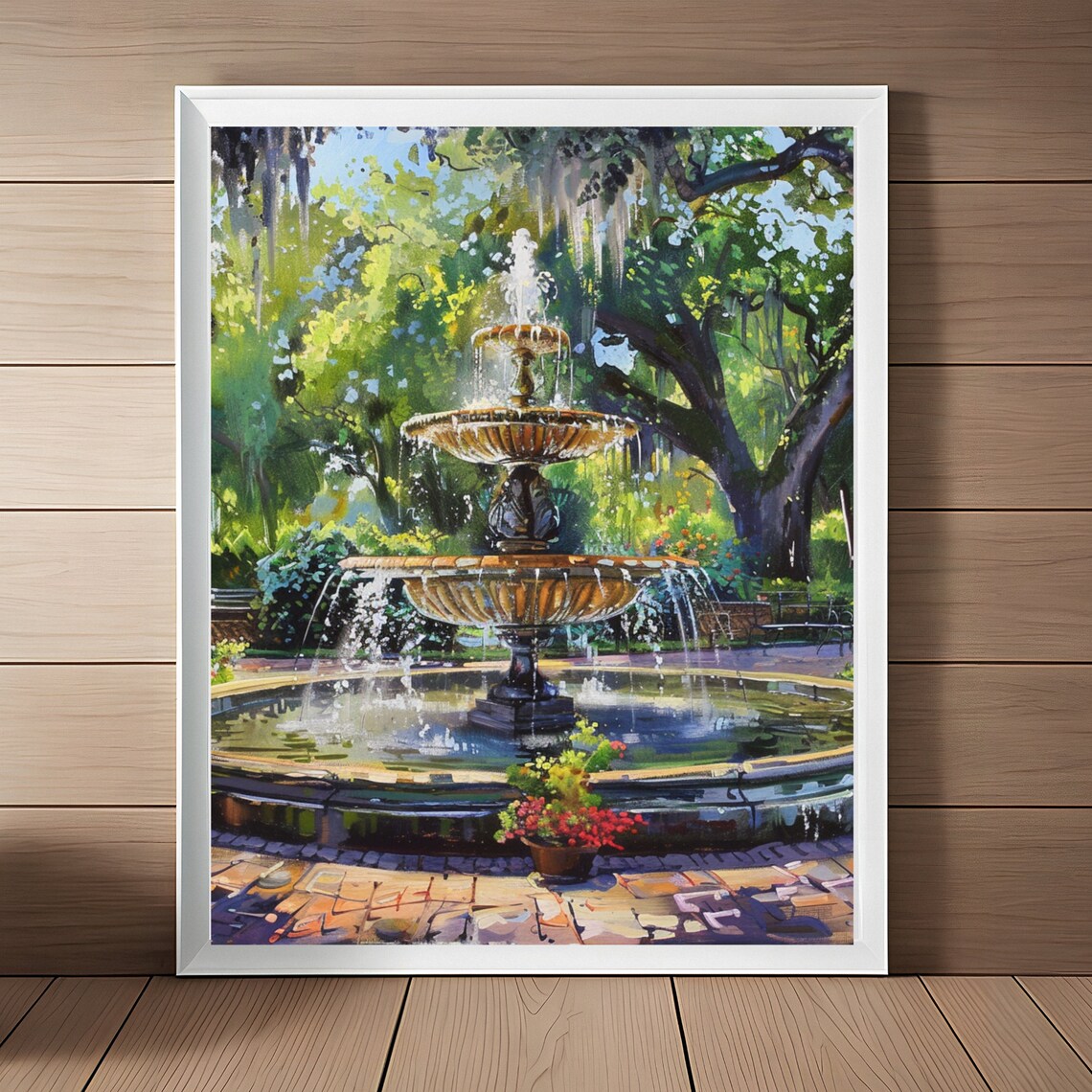 Forsyth Park Fountain Savannah Watercolor Art Print