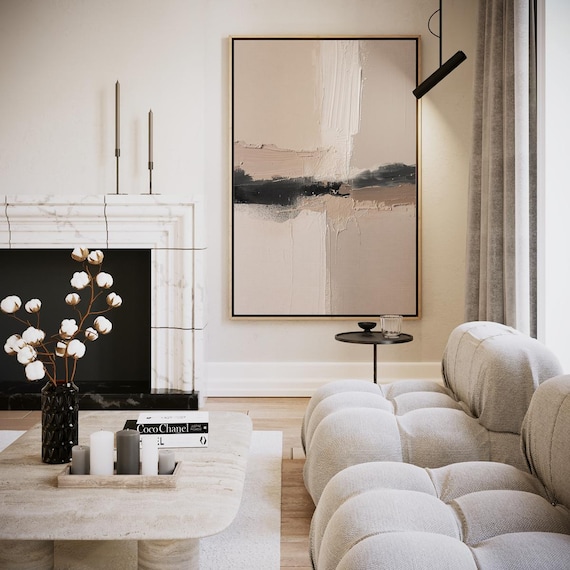 Beige And Black Textured Minimalist Abstract Modern Art Poster