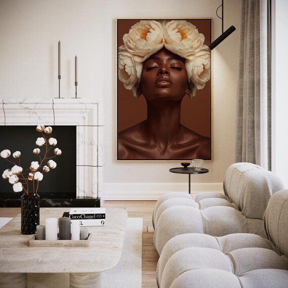 Cream Peony Crown Woman Portrait Elegant Terracotta Art Poster