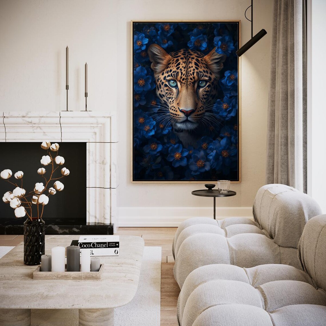 Blue Flower Leopard Artwork Wall Art