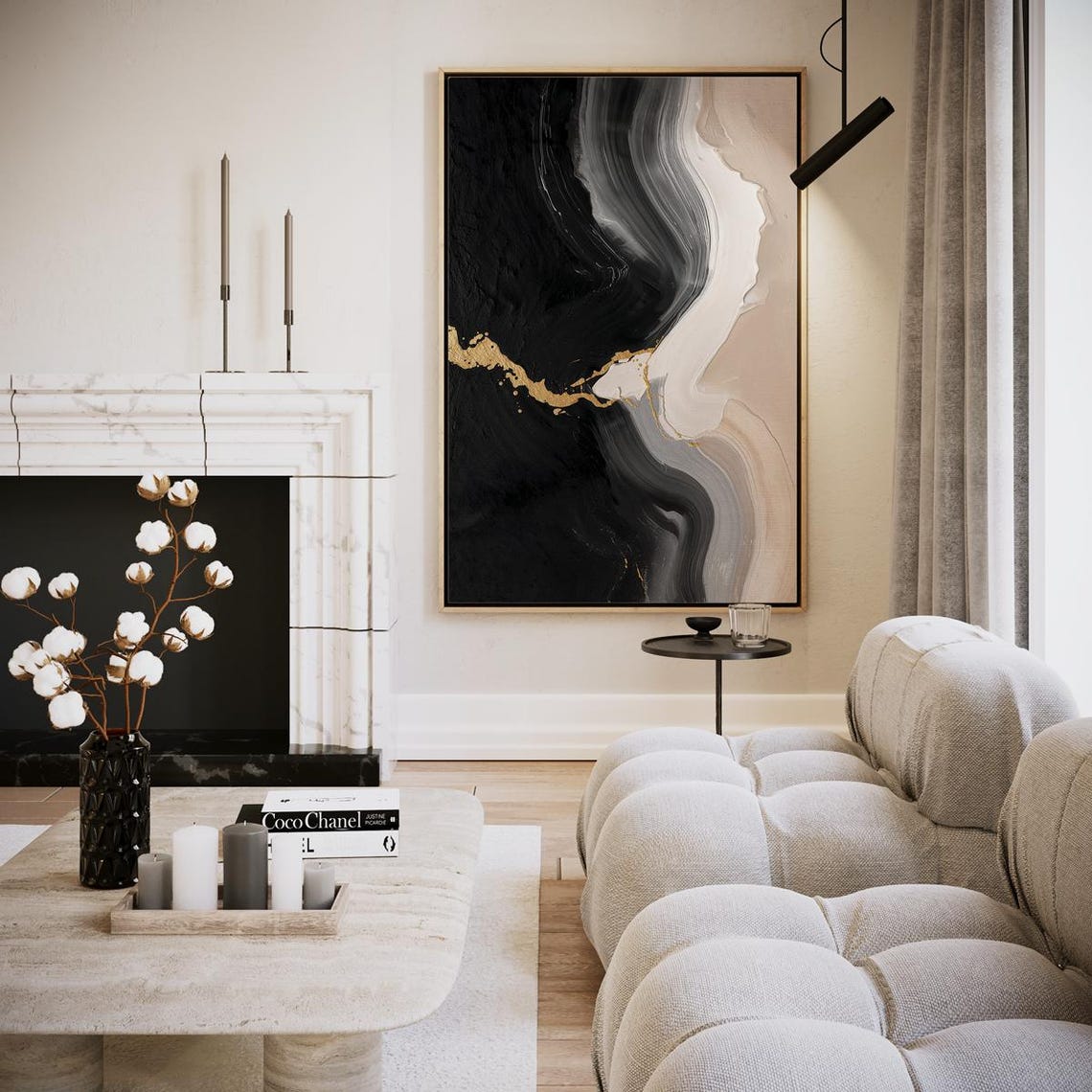 Black Beige And Gold Marble Abstract Modern Wall Decor Poster
