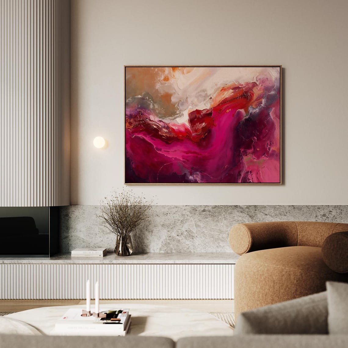 Magenta Coral Fluid Abstract Swirls Pink Cream Textured Canvas Poster