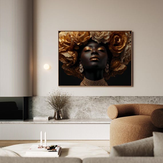 African Female Portrait Golden Grace Artwork Wall Art