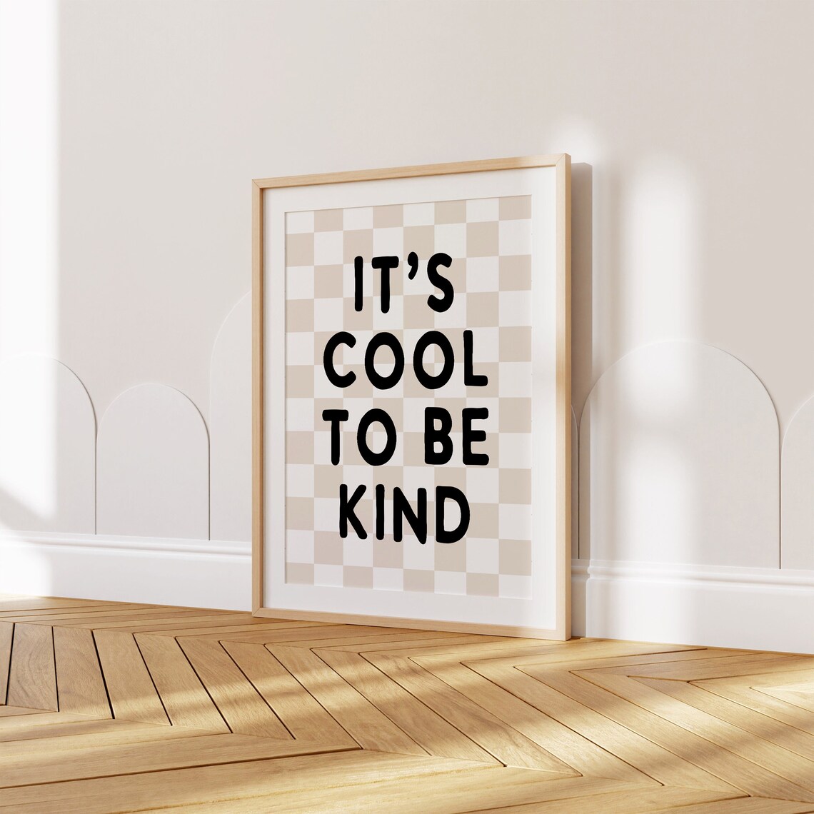 Its Cool To Be Kind Quote Beige Checkerboard Kids Room Poster - Image 3