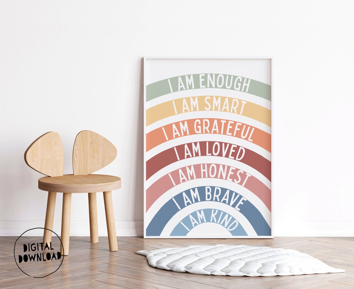 Daily I Am Enough Rainbow Affirmation Poster For Kids Room Decor - Image 5