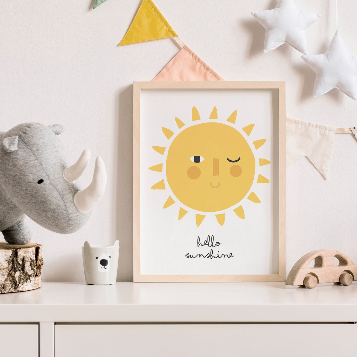Hello Sunshine Smiling Sun Face Yellow Nursery Kids Wall Art - Image 3