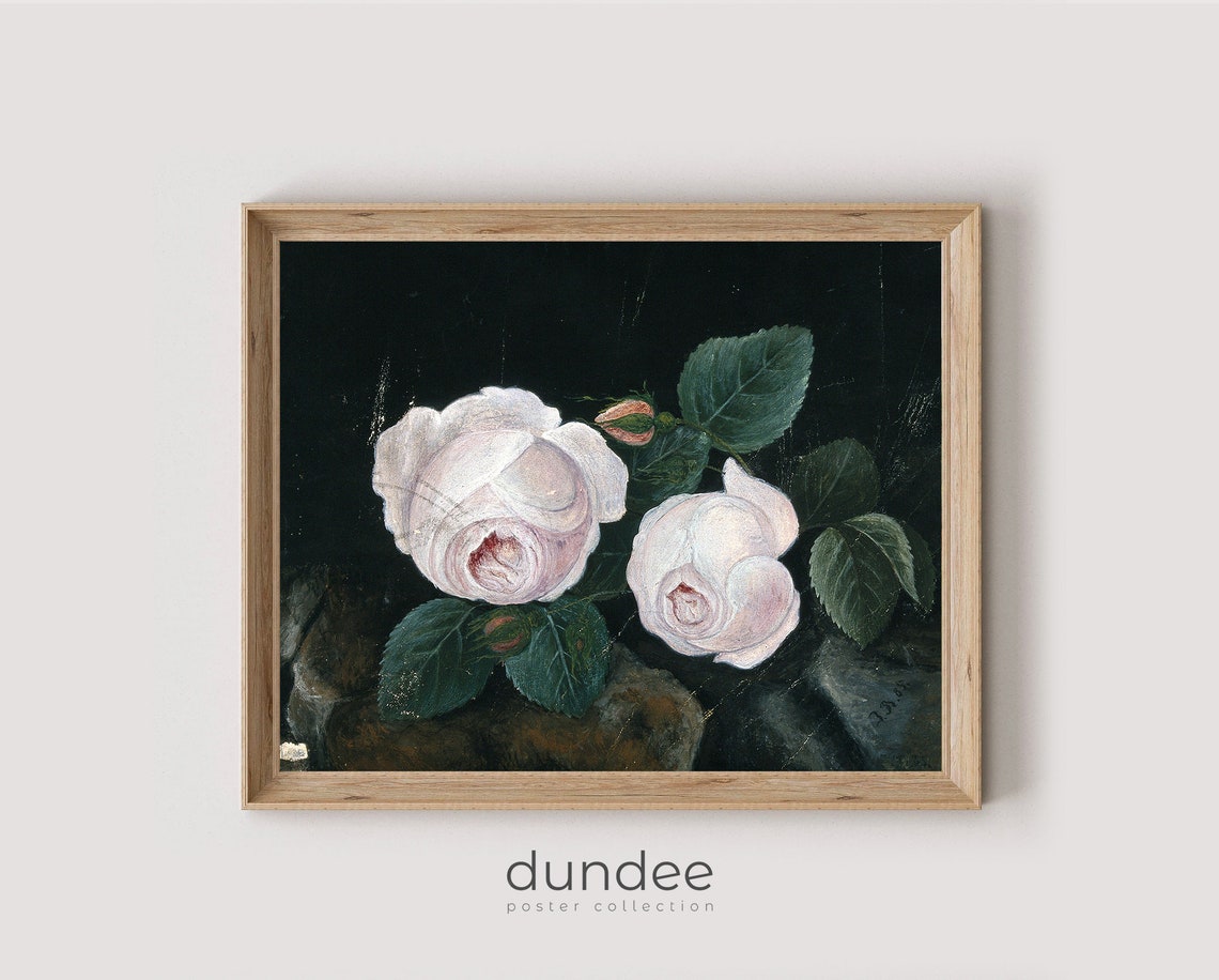 Pink Roses Vintage Art Vintage Print Country Painting White Roses Oil Paint Antique Decor 19th Century Oil Painting