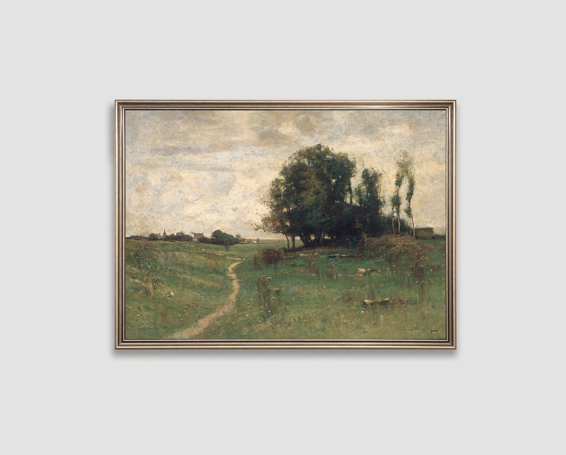 Moody Green Countryside Path Country Lane Landscape Painting Poster - Image 2