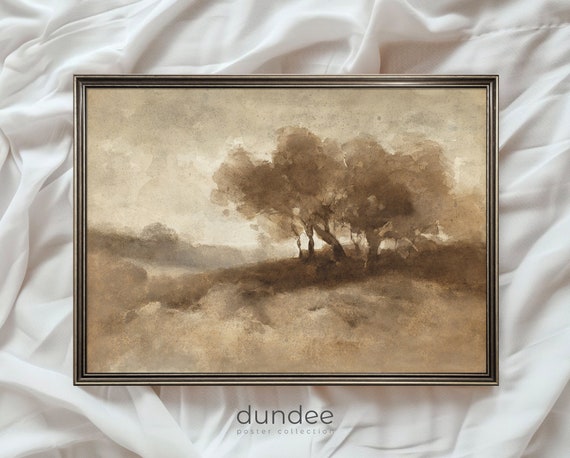 Watercolor Landscape Vintage Brown Landscape Art Print Brown Trees Watercolor Art Print Watercolor Painting File