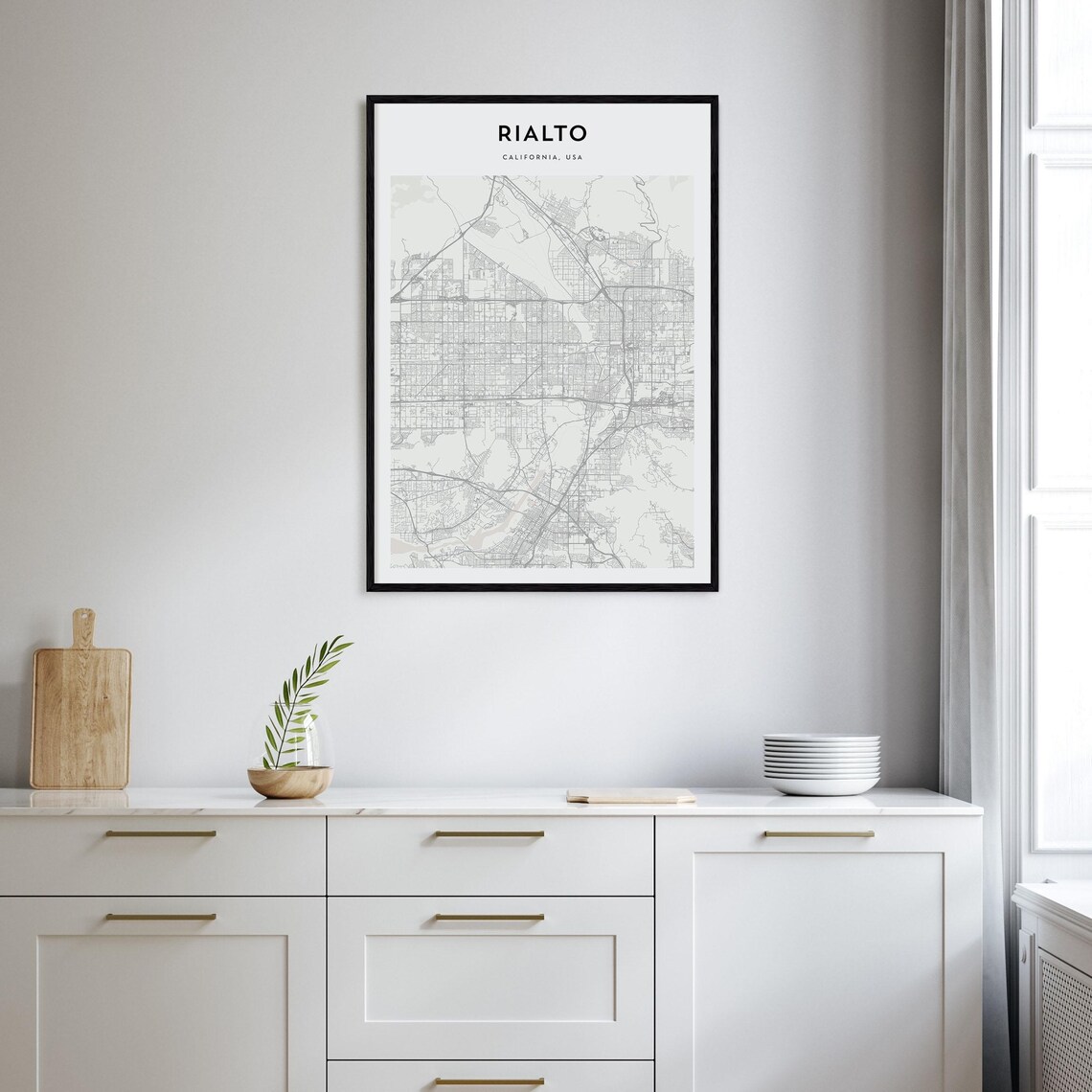 Rialto California USA Minimal City Street Map Black White Art Poster - Image 2