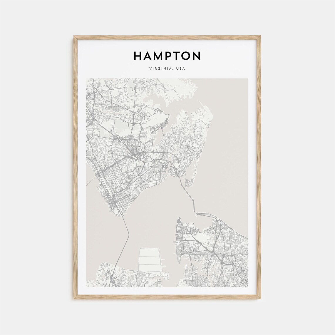 Hampton Virginia Minimalist Street Map Monochrome Art Poster