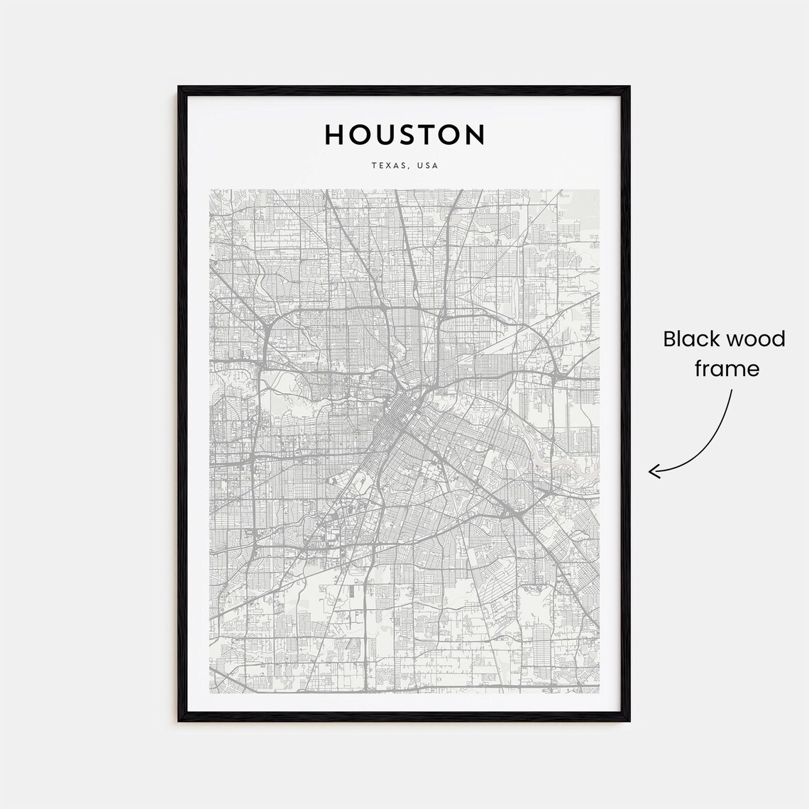Minimalist Houston Texas City Street Map Poster in Neutral Gray Tones - Image 3