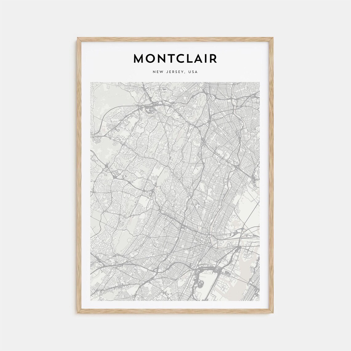 Montclair New Jersey Minimalist City Street Map Black White Art Poster