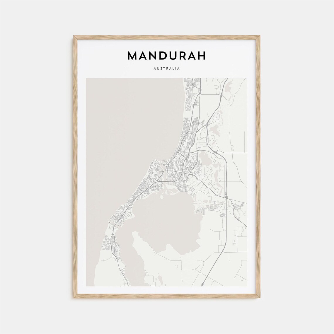 Mandurah Australia Minimalist City Street Map Black White Art Poster