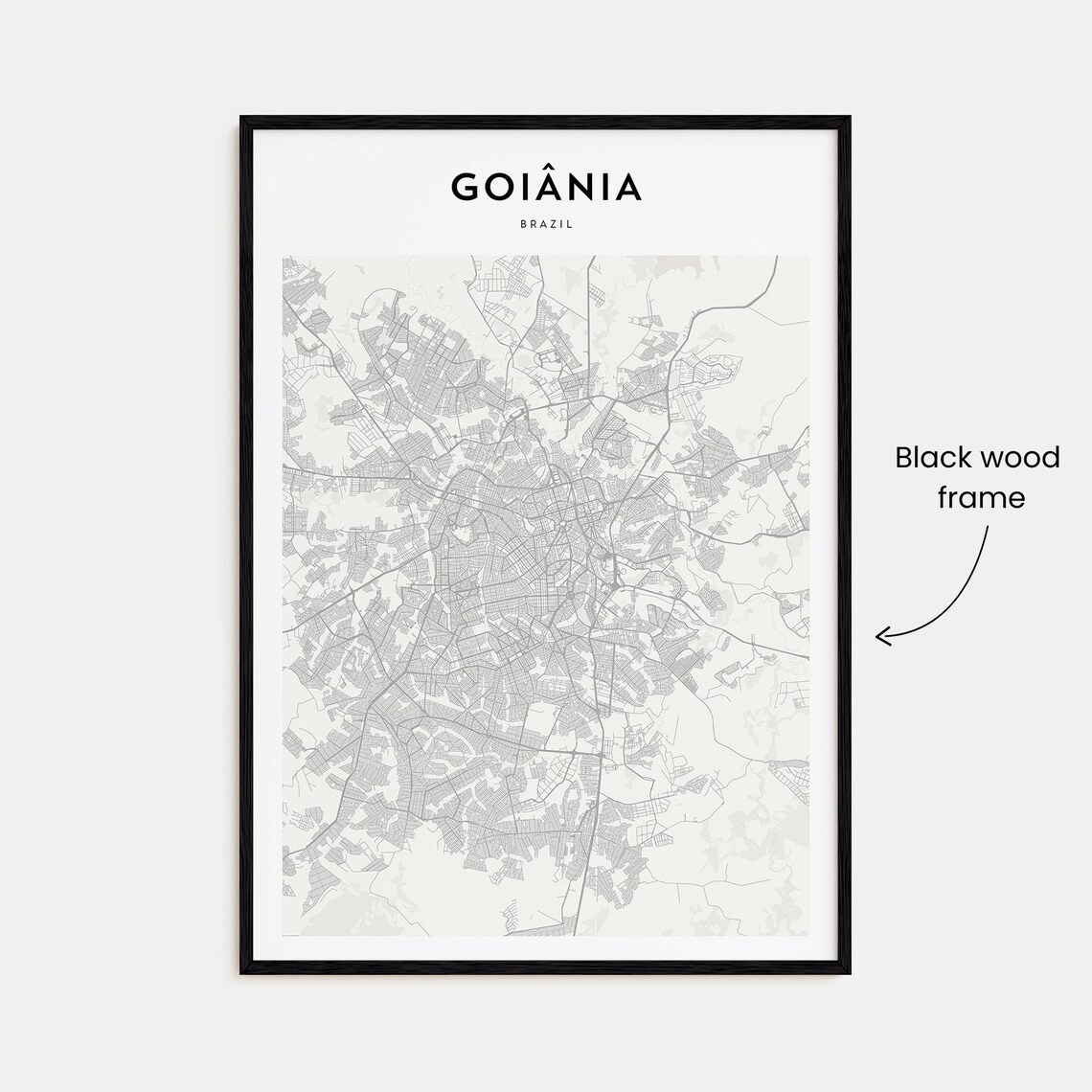 Goiania Brazil Modern Minimalist Monochrome Street Map Art Poster - Image 3