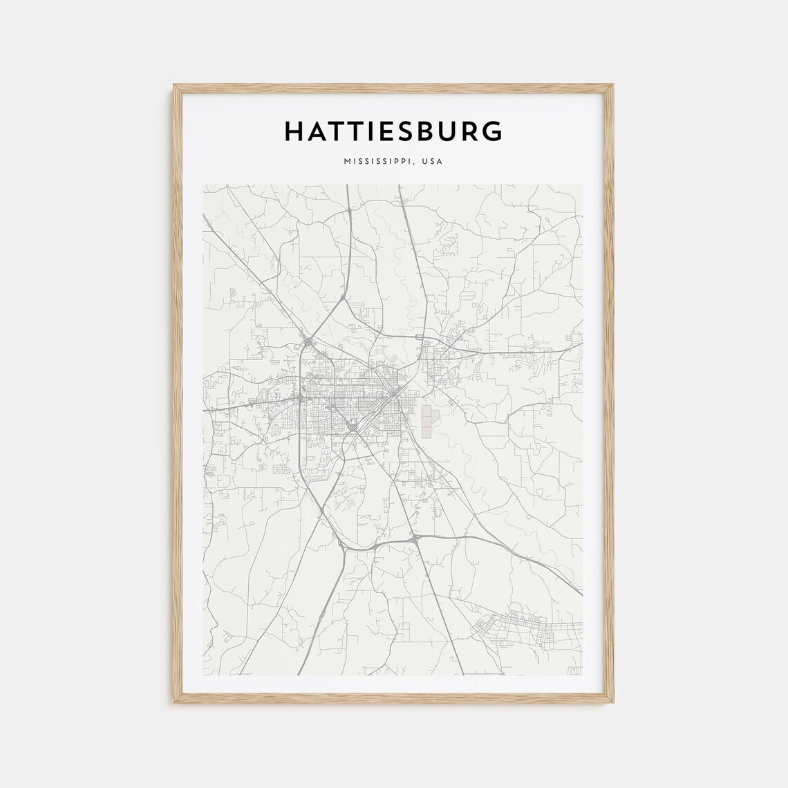 Hattiesburg Mississippi Minimalist City Street Map Travel Poster
