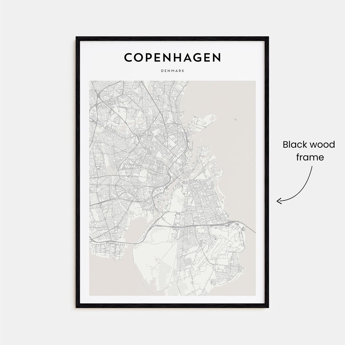 Minimalist Copenhagen Denmark City Street Map Poster in Gray Tones - Image 3