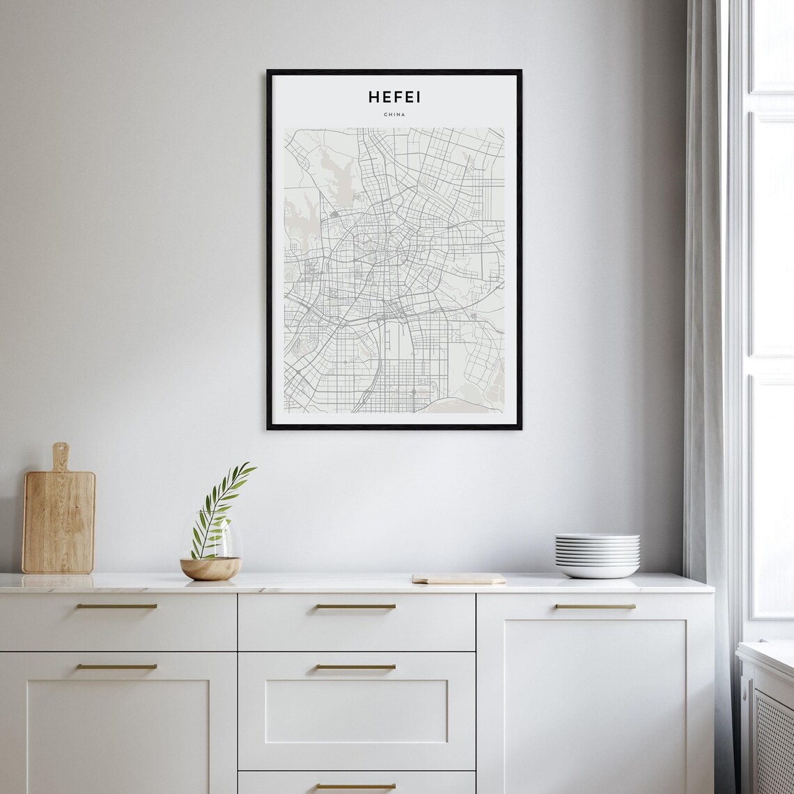 Minimalist Hefei China City Street Map Poster in Neutral Gray Tones - Image 2