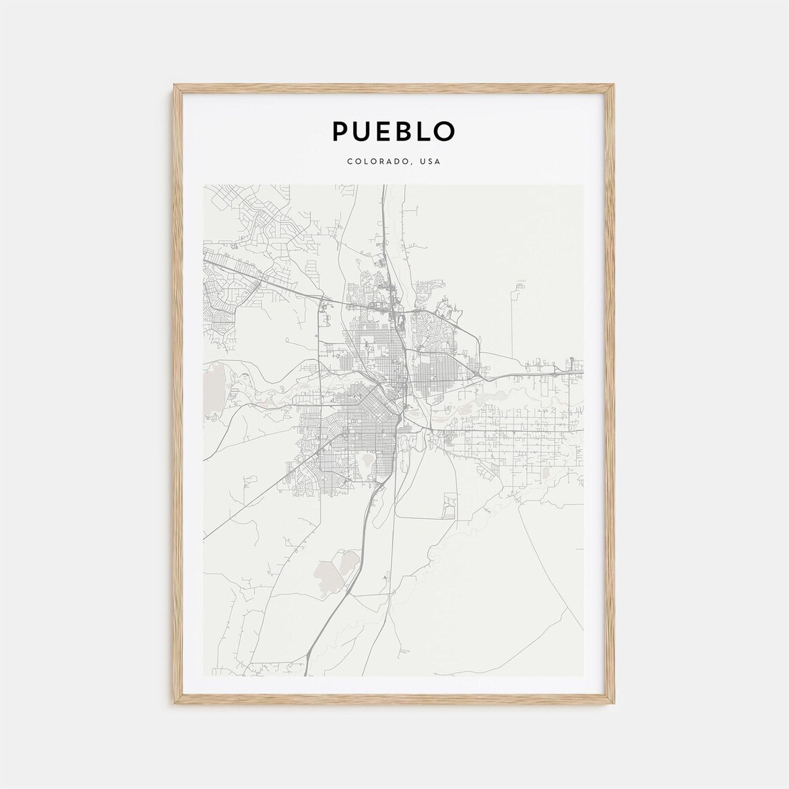 Pueblo Colorado USA Minimal City Street Map Black White Art Poster