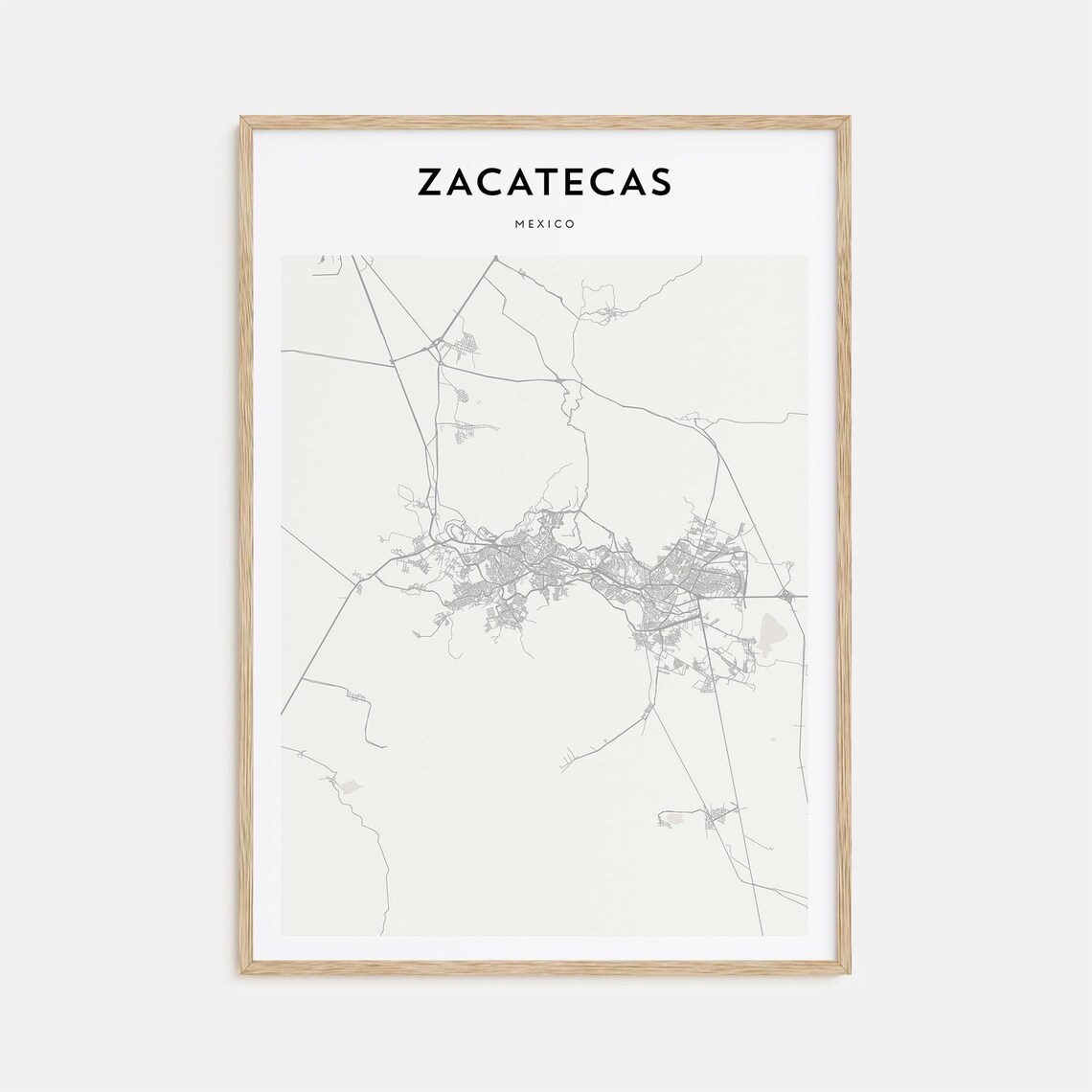 Zacatecas Mexico Minimalist Black and White City Street Map Art Poster