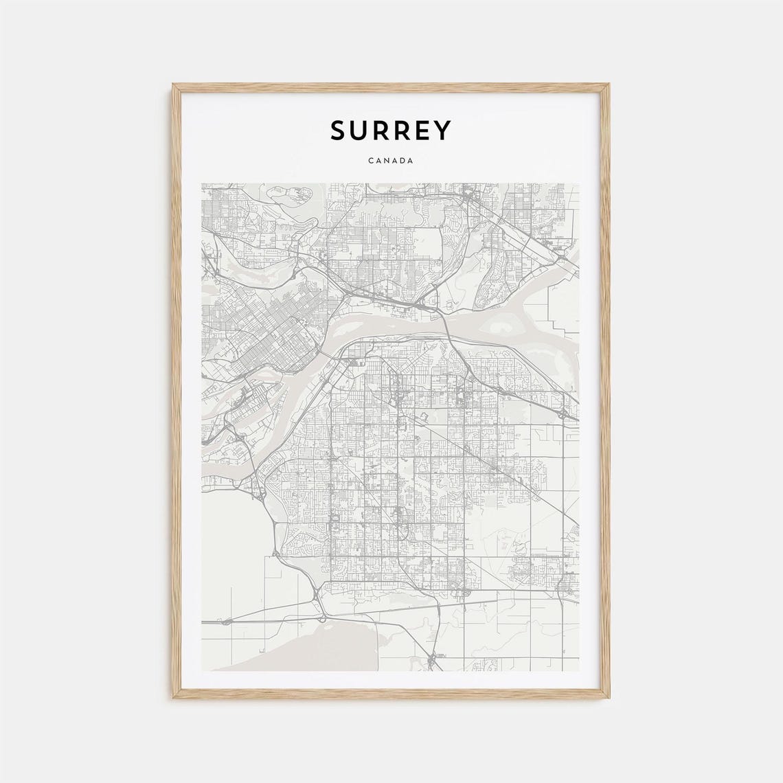Surrey Canada Minimalist Black White City Map Fine Art Print