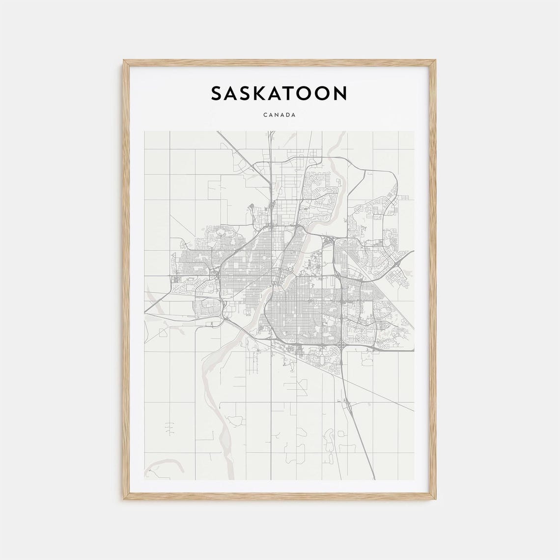 Saskatoon Canada Minimalist Monochrome City Map Retro Travel Poster