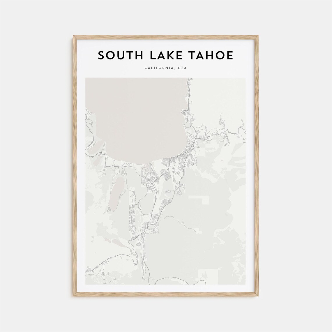 South Lake Tahoe California Minimalist Lake Map Line Art Poster