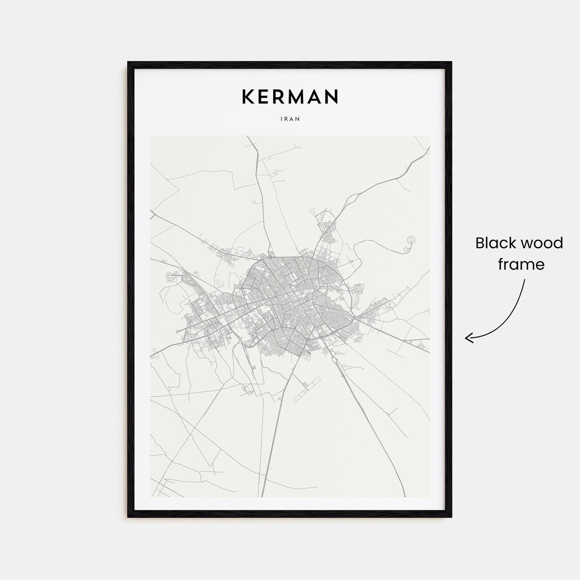 Kerman Iran Minimalist Street Map Line Art Poster in Soft Grey Tones - Image 3
