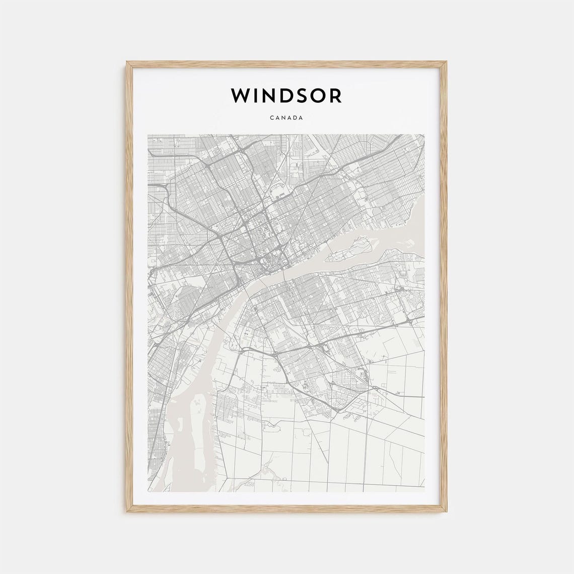Windsor Canada Minimalist Monochrome City Map Retro Travel Poster