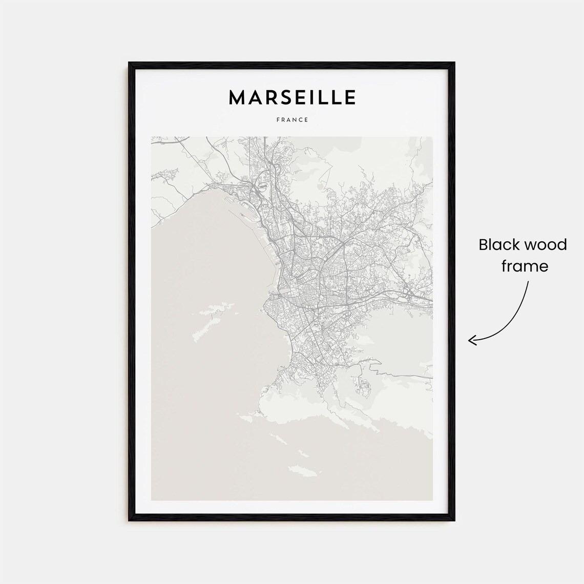 Marseille France Minimalist Coastal Street Map Beige Travel Poster - Image 3