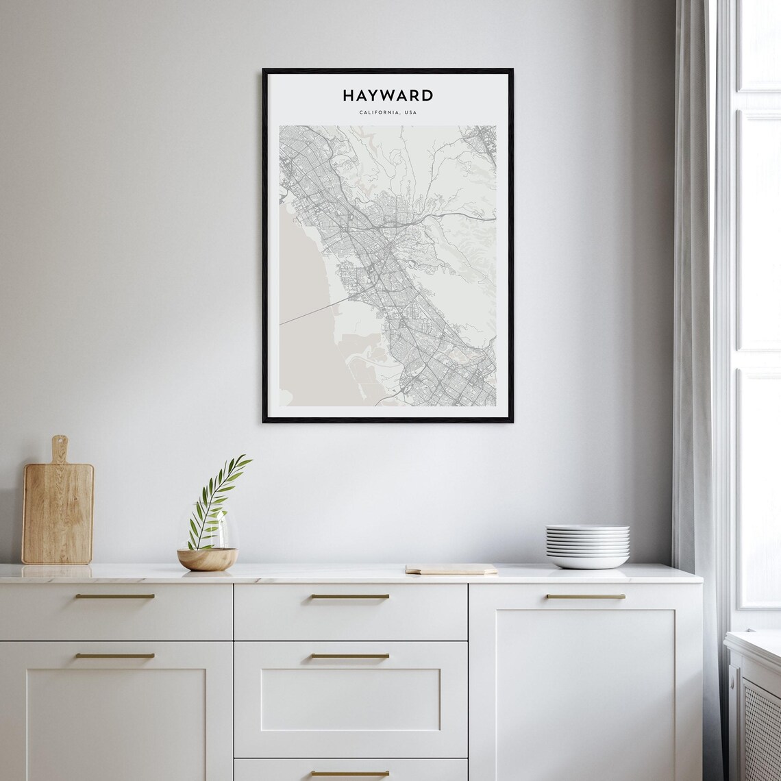 Hayward California Minimalist Monochrome Street Map Art Poster - Image 2