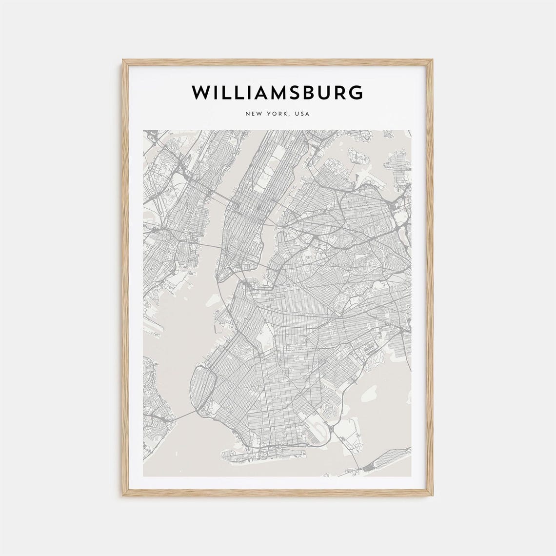Williamsburg New York Minimal Neighborhood Street Map Poster