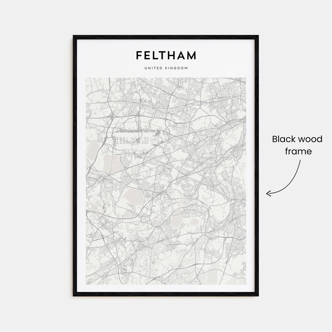 Feltham United Kingdom Minimalist Street Map Modern Travel Poster - Image 3