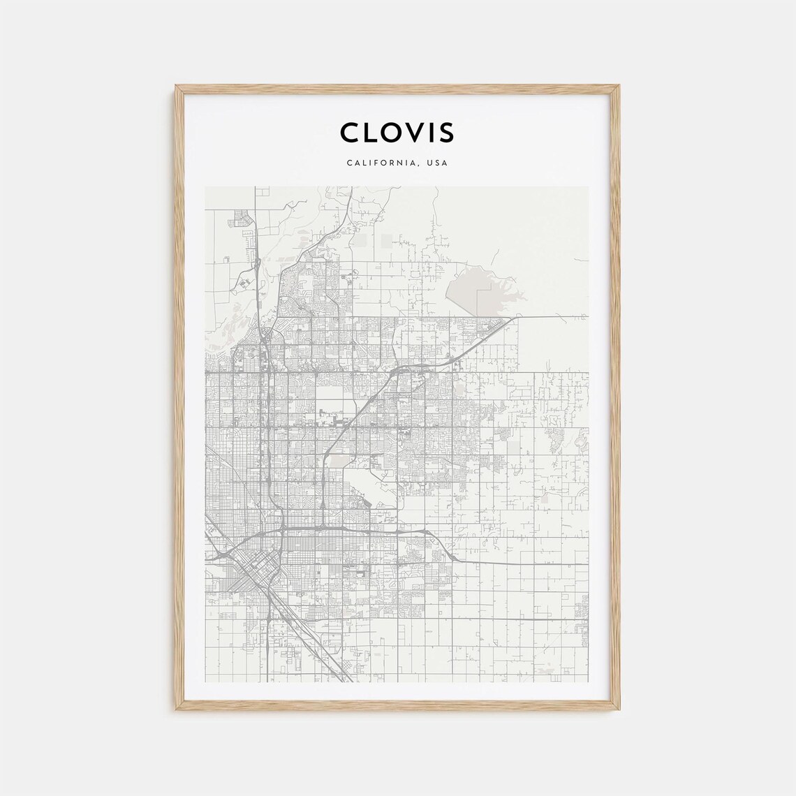 Clovis California Minimalist Street Map Modern City Travel Poster
