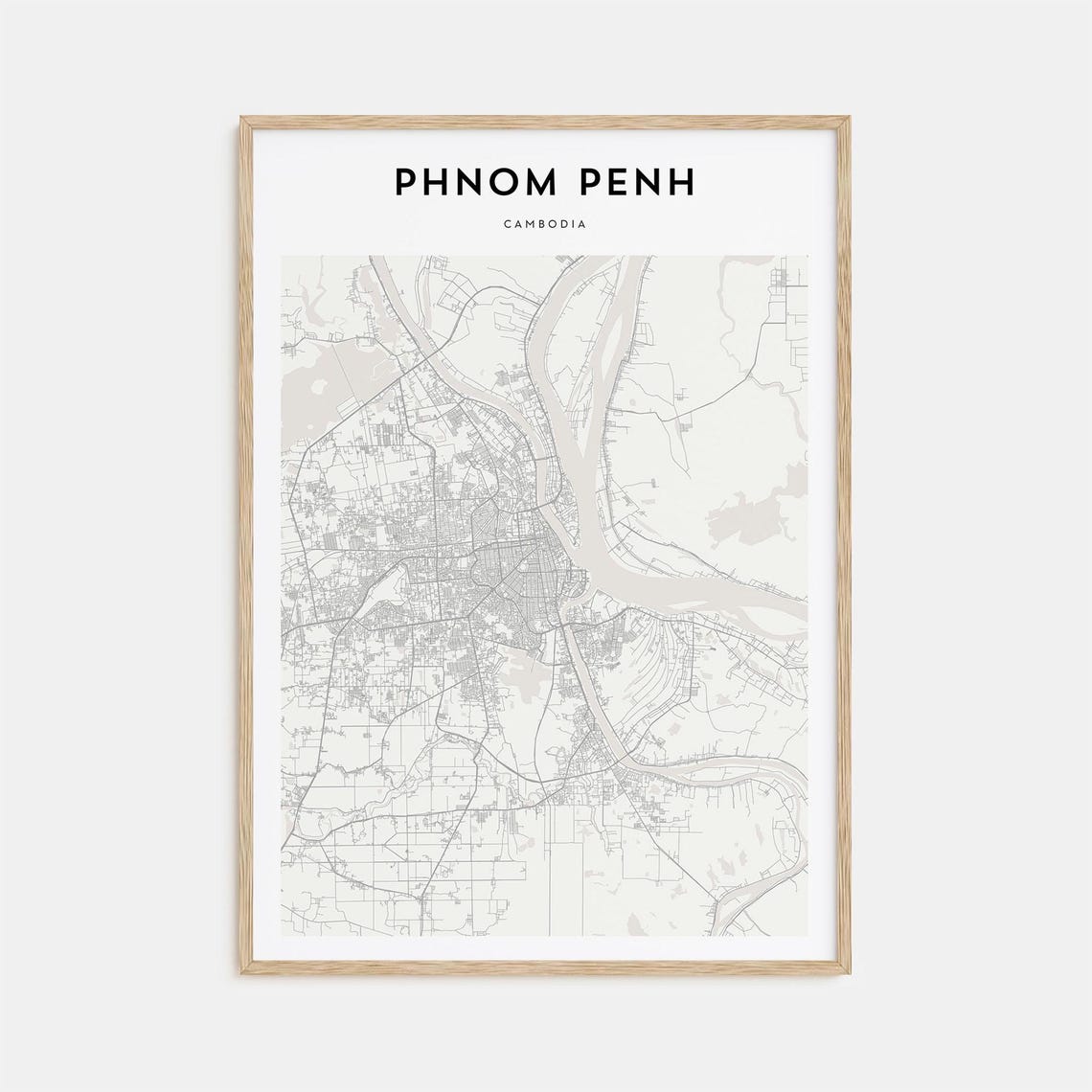 Phnom Penh Cambodia Minimal Line Art Style City Map Wall Decor Poster
