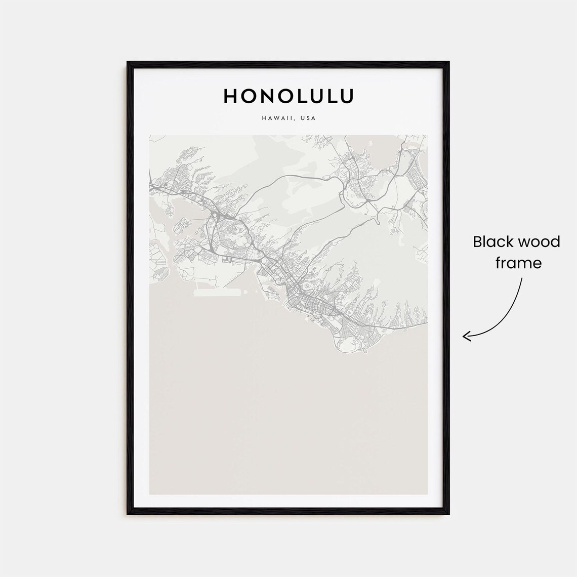 Minimalist Honolulu Hawaii City Street Map Poster in Warm Beige Tones - Image 3