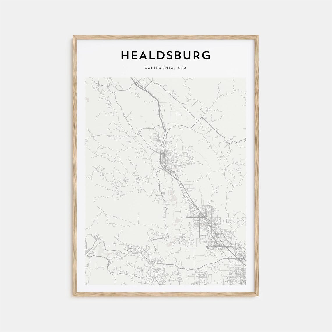 Healdsburg California Minimalist Town Street Map Wall Decor Poster