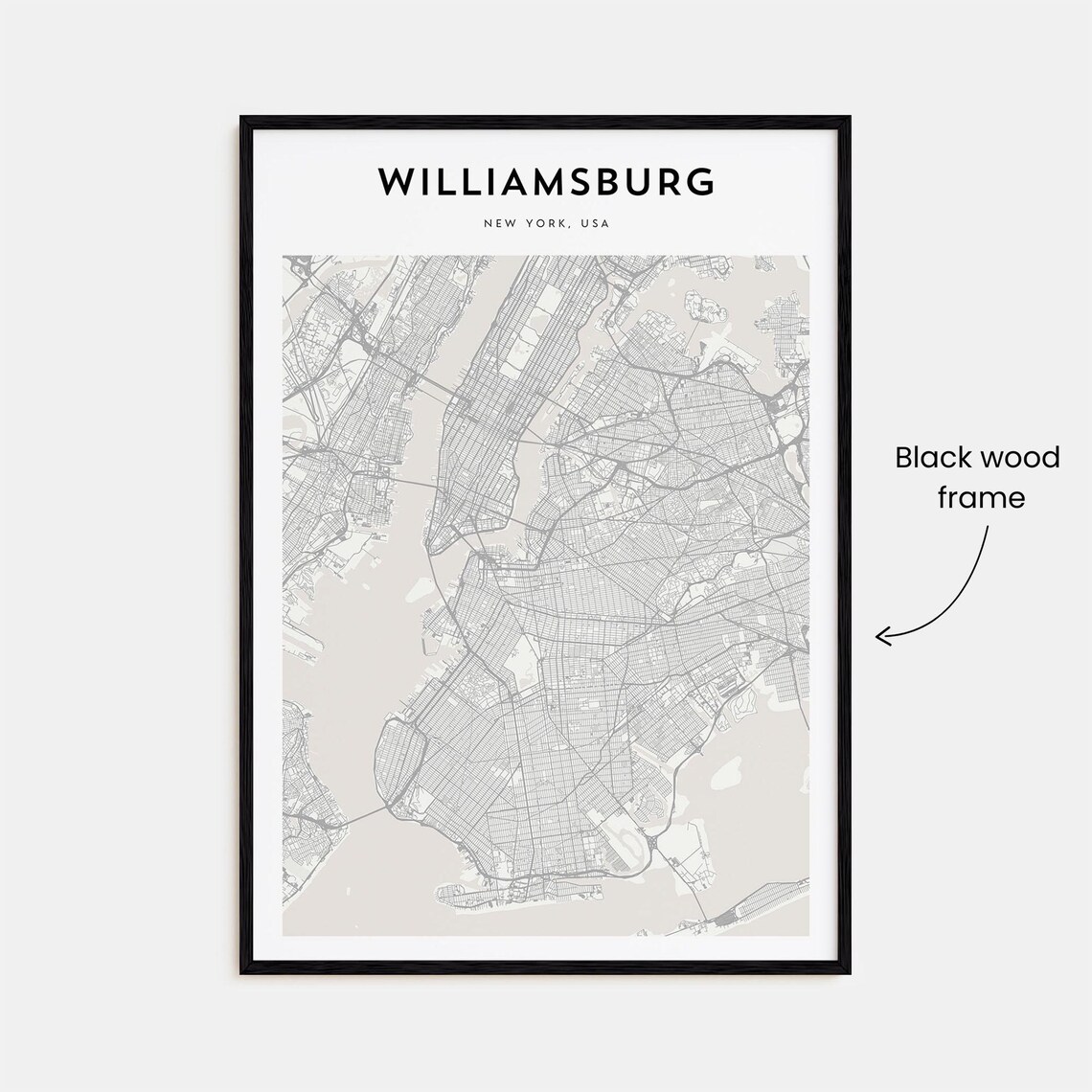 Williamsburg New York Minimal Neighborhood Street Map Poster - Image 3
