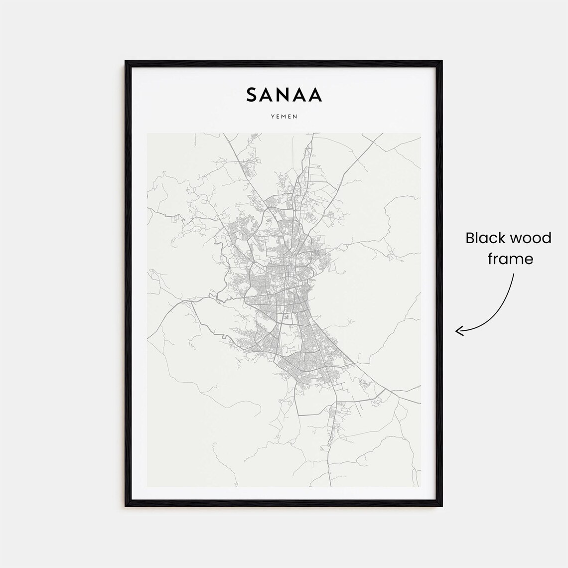 Sanaa Yemen Minimalist City Street Map Monochrome Art Poster - Image 3