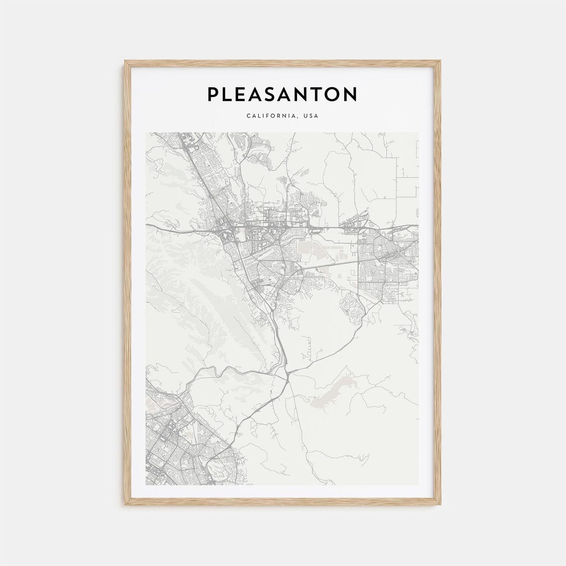 Pleasanton California USA Minimalist Black and White Map Art Poster