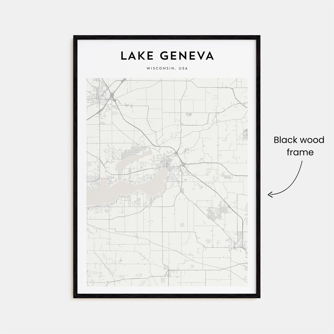Lake Geneva Wisconsin Midwest Lakeside Minimalist Map Poster - Image 3