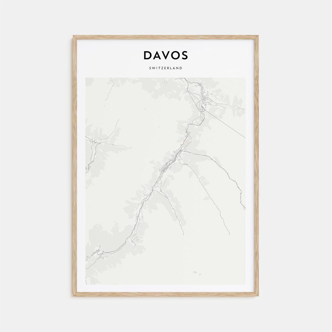 Davos Switzerland Modern Minimalist City Street Map Travel Poster