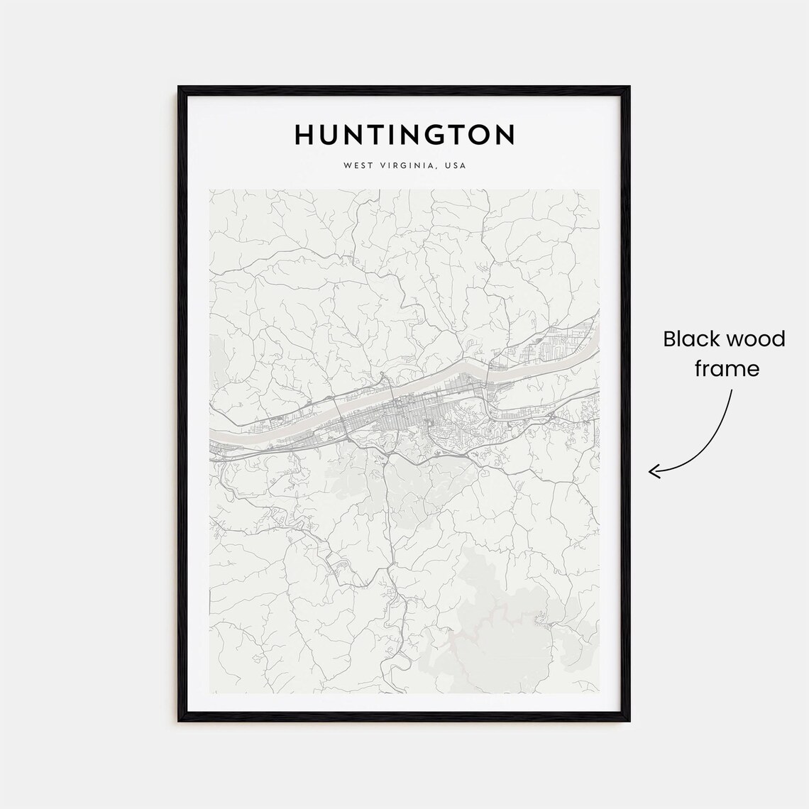 Huntington West Virginia USA Minimalist Street Map Line Art Poster - Image 3