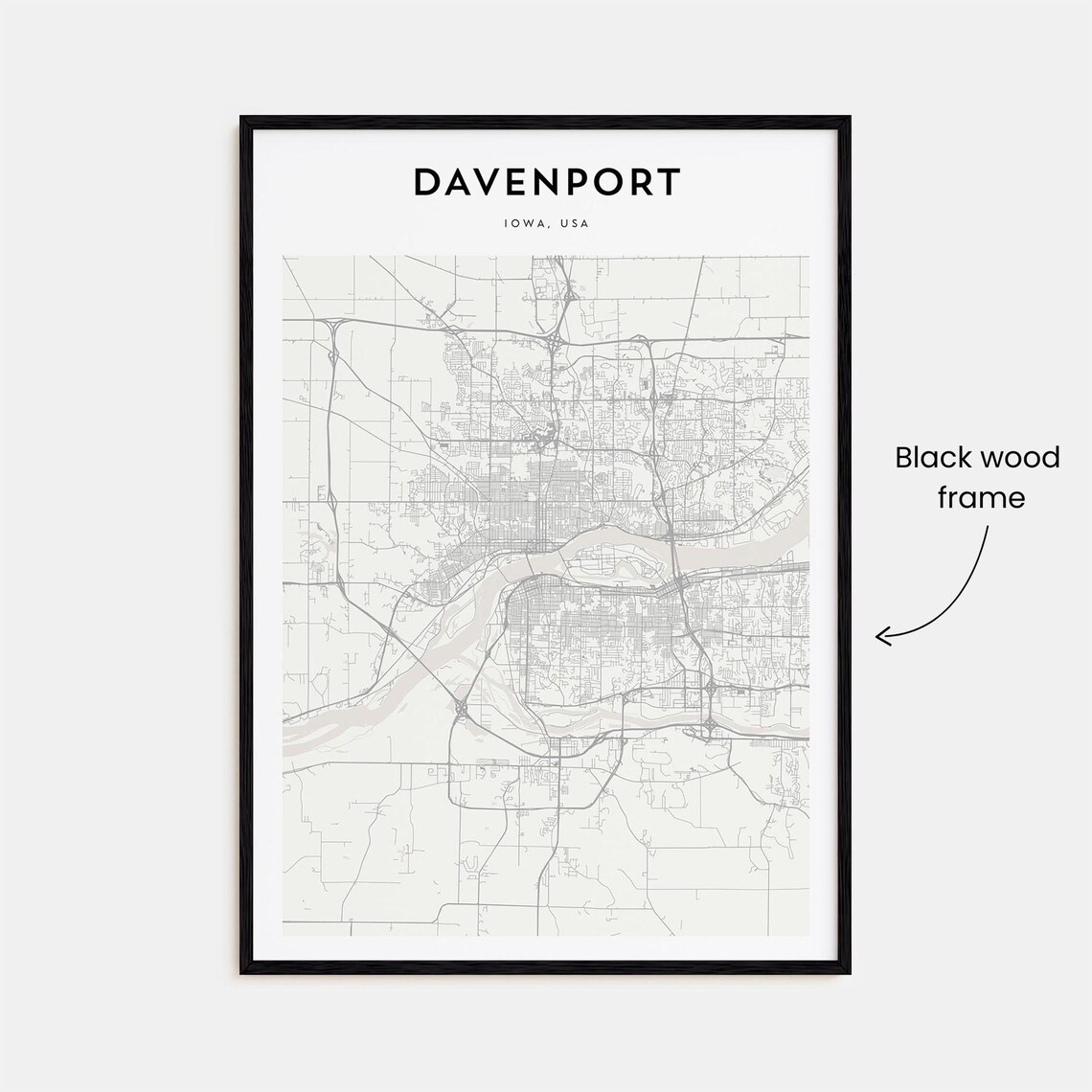 Davenport Iowa USA Modern Minimalist City Street Map Travel Poster - Image 3