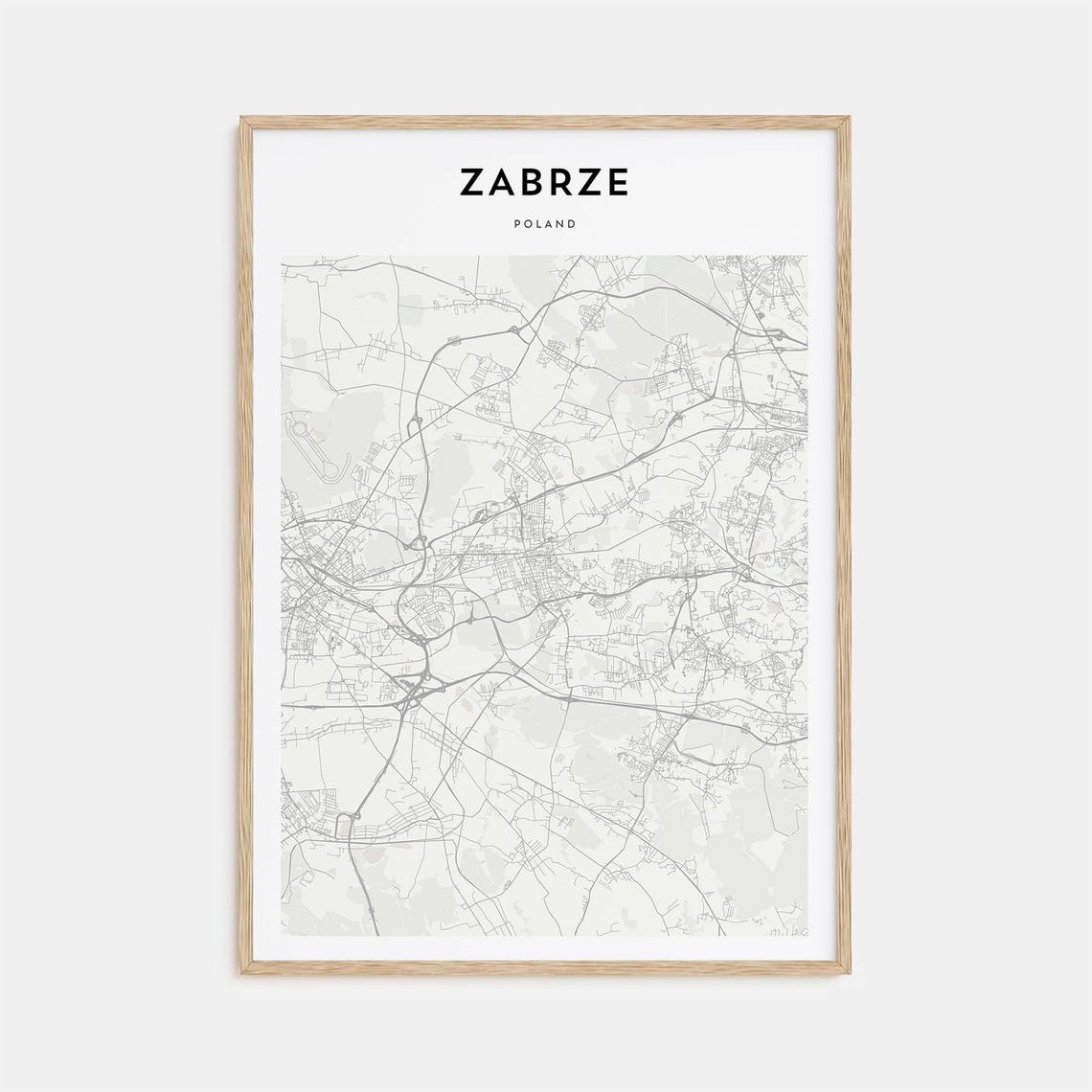 Zabrze Poland Personalized Minimalist Gray City Street Map Poster