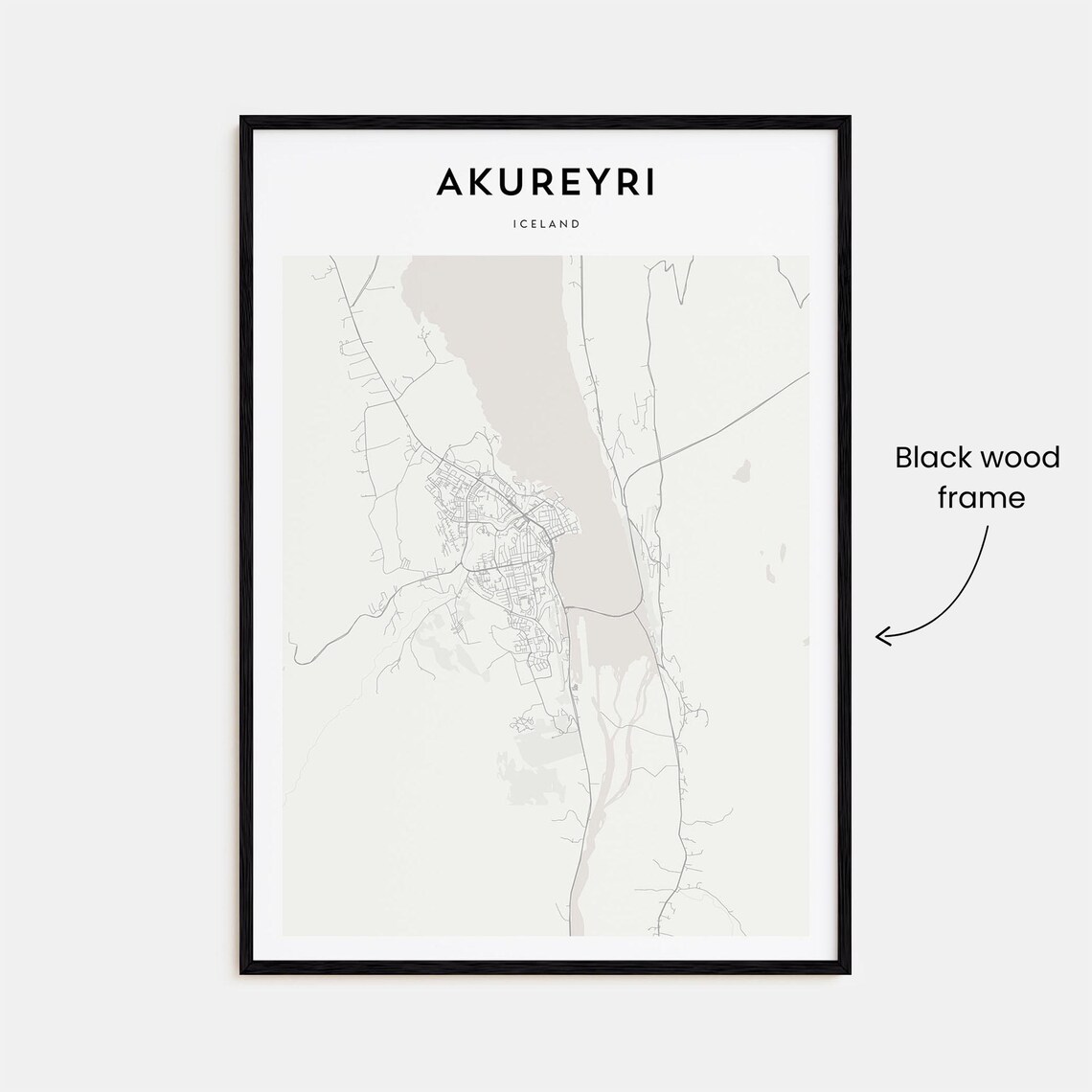Akureyri Iceland Minimalist Fjordside City Street Map Travel Poster - Image 3