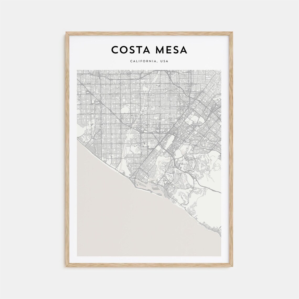 Costa Mesa California Modern Minimalist City Street Map Travel Poster