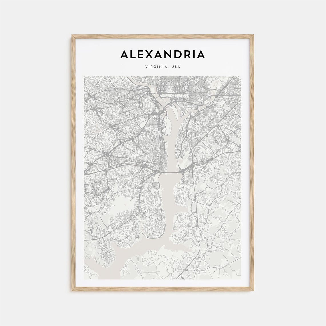 Alexandria Virginia Minimalist City Map Poster with Bold Typography