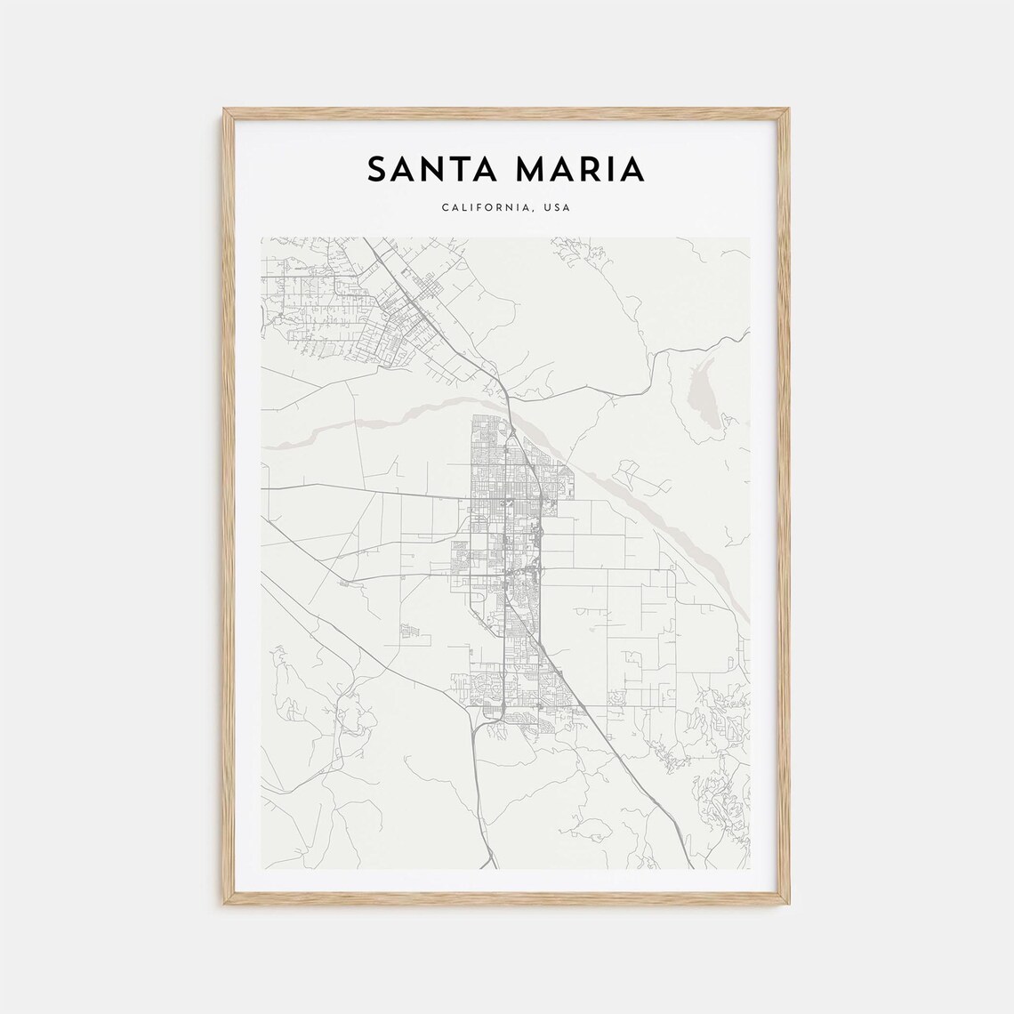 Santa Maria California USA Minimal City Street Map Black White Art Poster