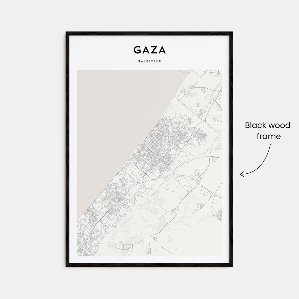 Gaza Palestine Mediterranean Coast Minimalist Street Map Travel Poster - Image 3